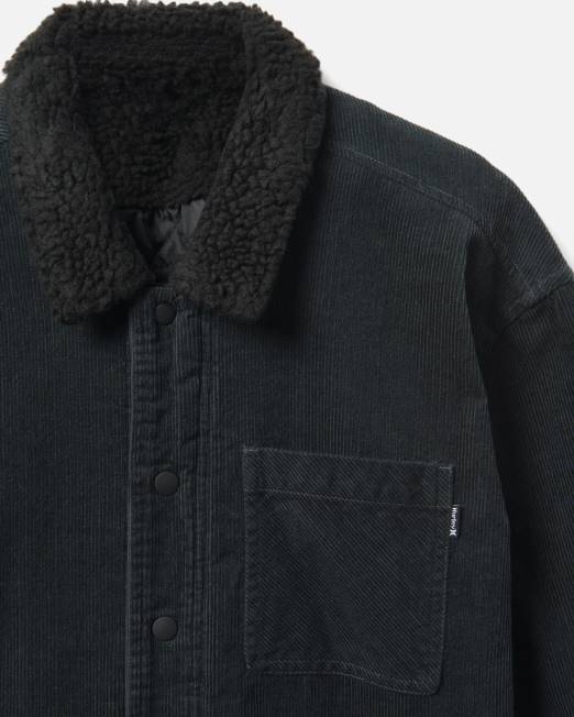 hombres Hurley gris piedra oscuro Camisa de manga larga con forro de sherpa de pana Bixby ropa 8L2D318