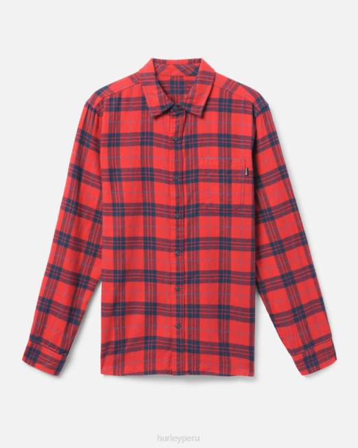 hombres Hurley rojo real camisa de franela orgánica portland ropa 8L2D386