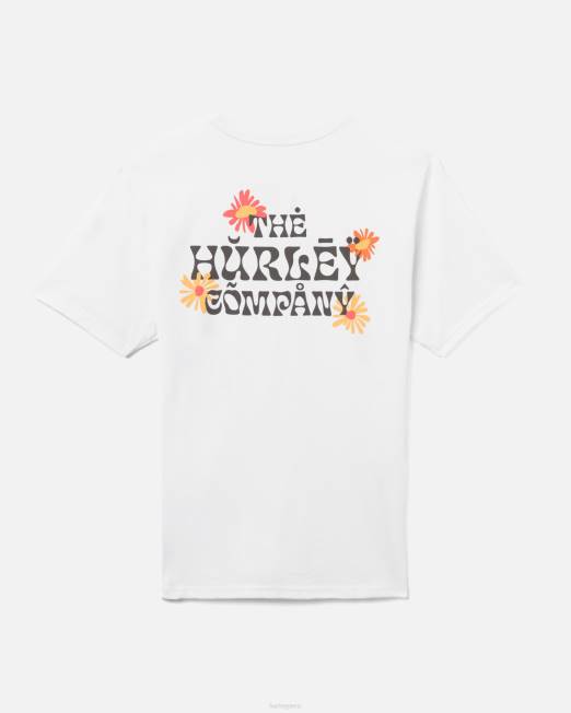 hombres Hurley blanco camiseta con flores muertas recicladas de todos los días ropa 8L2D332