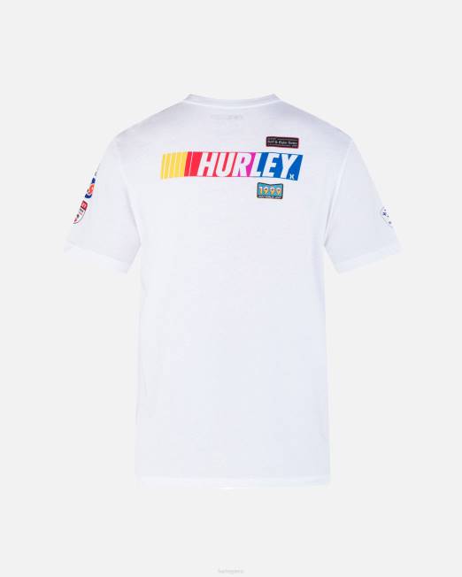 hombres Hurley blanco camiseta de manga corta con parche nascar x daily ropa 8L2D261