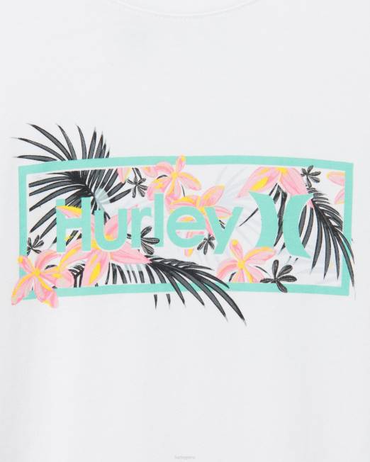 hombres Hurley blanco camiseta de manga corta con óptica tropical lavada de todos los días ropa 8L2D399