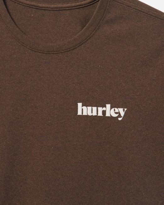 hombres Hurley marrón Manga corta abullonada con parte inferior reciclada para todos los días. ropa 8L2D355