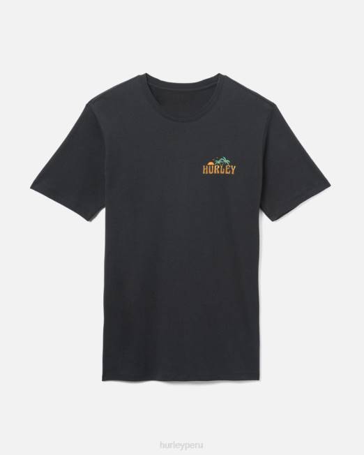 hombres Hurley negro manga corta con doble palma todos los días ropa 8L2D291