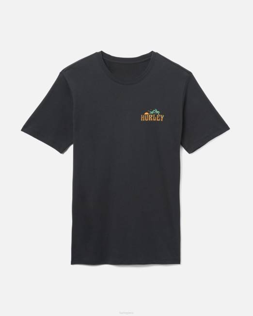 hombres Hurley negro manga corta con doble palma todos los días ropa 8L2D291