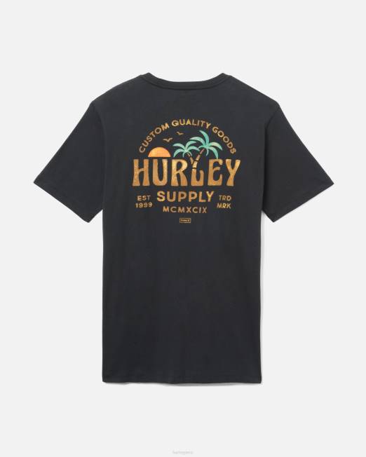 hombres Hurley negro manga corta con doble palma todos los días ropa 8L2D291