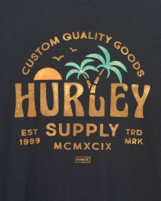 hombres Hurley negro manga corta con doble palma todos los días ropa 8L2D291