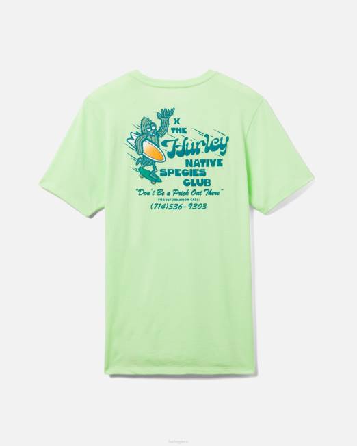 hombres Hurley verde brillante camiseta de manga corta shatki lavada para todos los días ropa 8L2D409