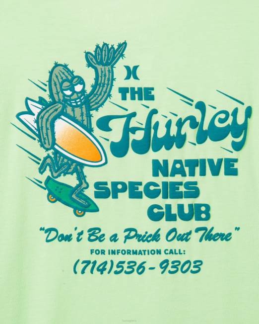 hombres Hurley verde brillante camiseta de manga corta shatki lavada para todos los días ropa 8L2D409