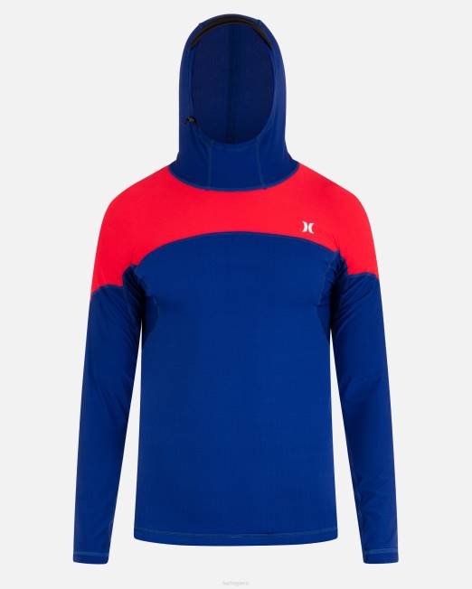 hombres Hurley azul real profundo Top de surf de manga larga con capucha de kai lenny x guardacostas ropa 8L2D271