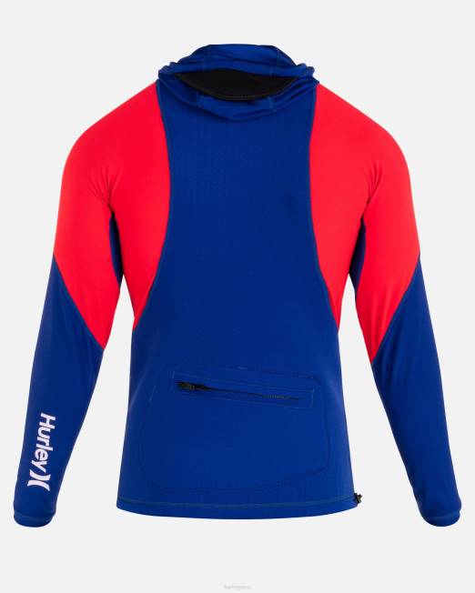 hombres Hurley azul real profundo Top de surf de manga larga con capucha de kai lenny x guardacostas ropa 8L2D271