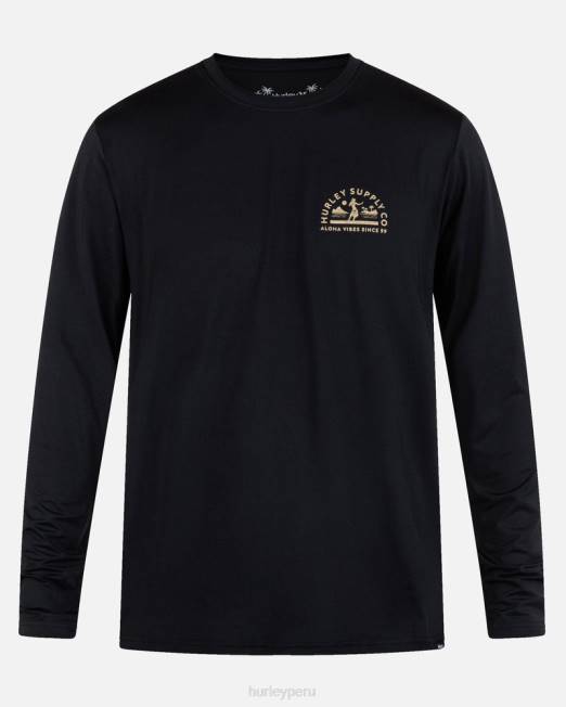 hombres Hurley negro manga larga híbrida upf para todos los días ropa 8L2D275