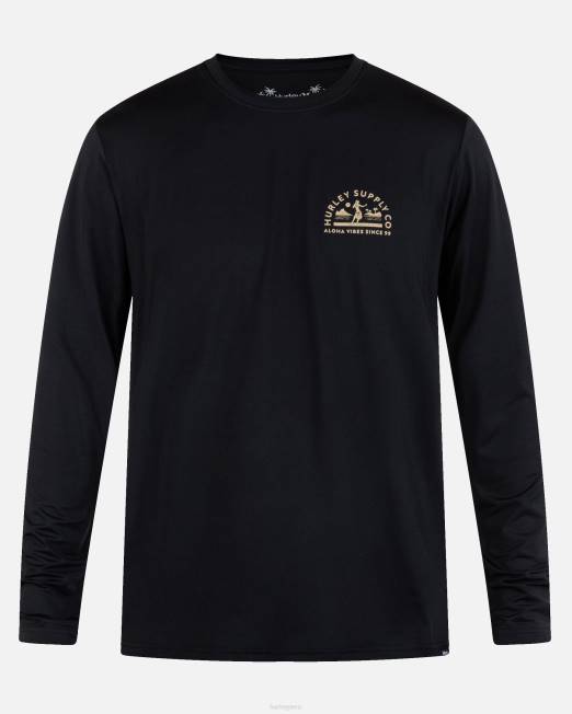 hombres Hurley negro manga larga híbrida upf para todos los días ropa 8L2D275