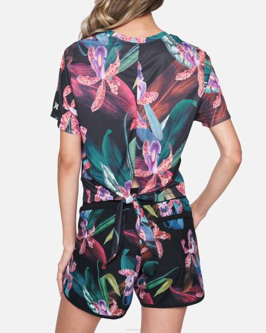 mujer Hurley Orquídea negra top de surf con nudo híbrido para mujer ropa 8L2D548
