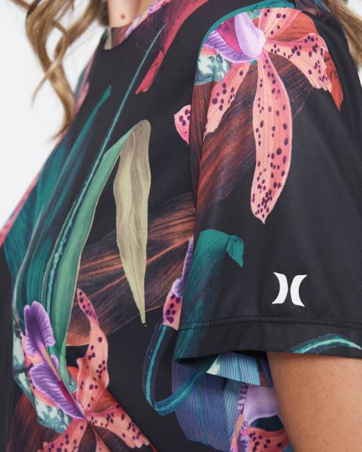 mujer Hurley Orquídea negra top de surf con nudo híbrido para mujer ropa 8L2D548