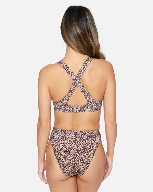 mujer Hurley azúcar morena Max Leopard cintura moderada con lengüeta lateral alta ropa 8L2D465