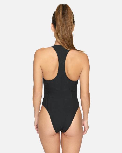 mujer Hurley blanco negro Traje de baño Nascar Rib descarado con espalda cruzada ropa 8L2D525