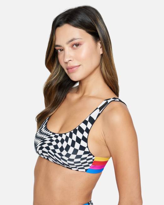 mujer Hurley blanco negro top con escote redondo reversible de nascar ropa 8L2D497