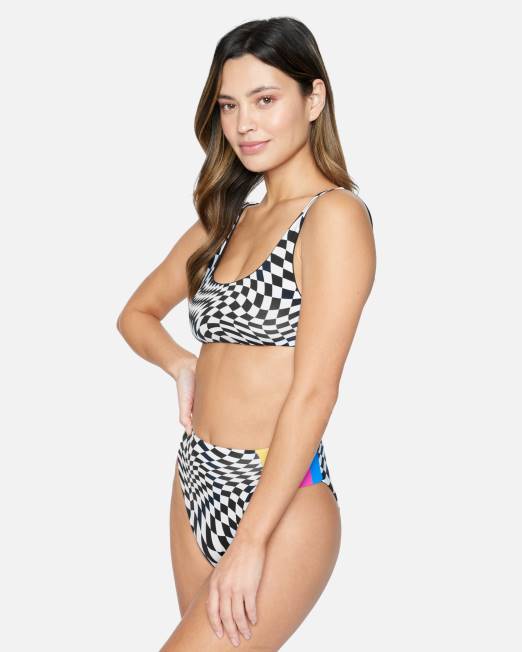 mujer Hurley blanco negro top con escote redondo reversible de nascar ropa 8L2D497