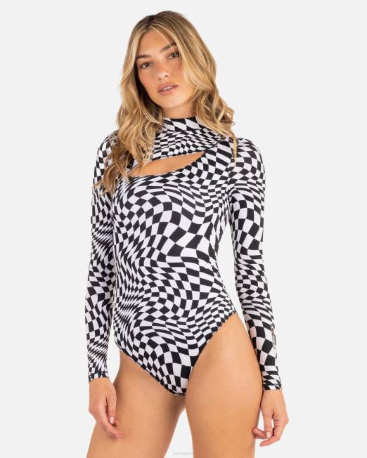 mujer Hurley blanco negro traje de surf moderado nascar ropa 8L2D501