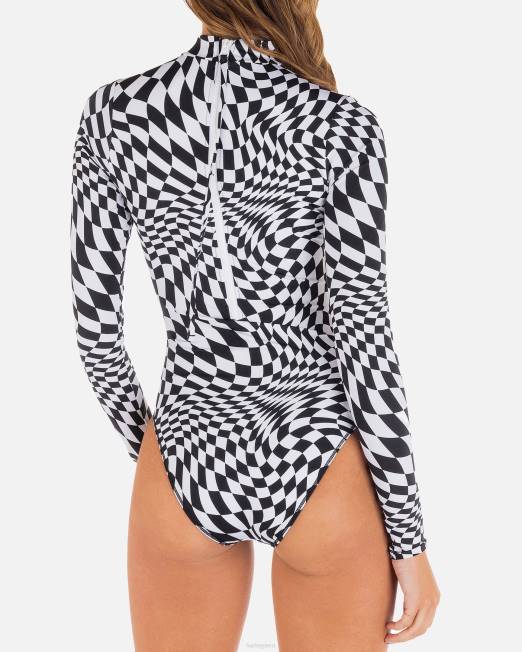 mujer Hurley blanco negro traje de surf moderado nascar ropa 8L2D501