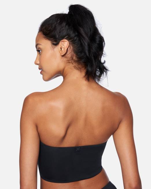 mujer Hurley negro top de bikini de tubo liso ropa 8L2D534