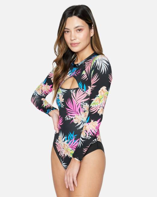mujer Hurley negro traje de surf hana con canesú cruzado ropa 8L2D477