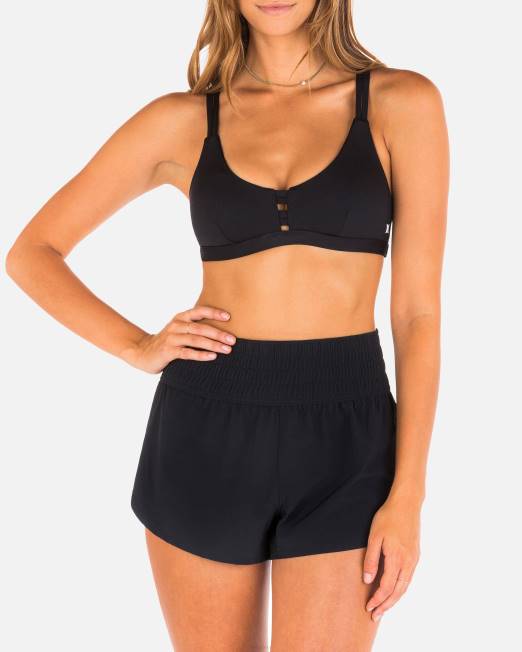 mujer Hurley negro x moore aloha bañador sólido de cintura alta de 2,5\" ropa 8L2D540