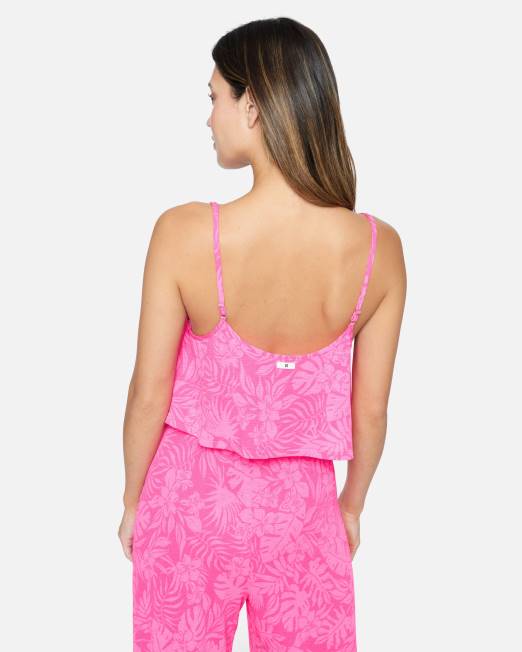 mujer Hurley ponche rosa Camiseta sin mangas con cuello cuadrado Jungle Walk ropa 8L2D470