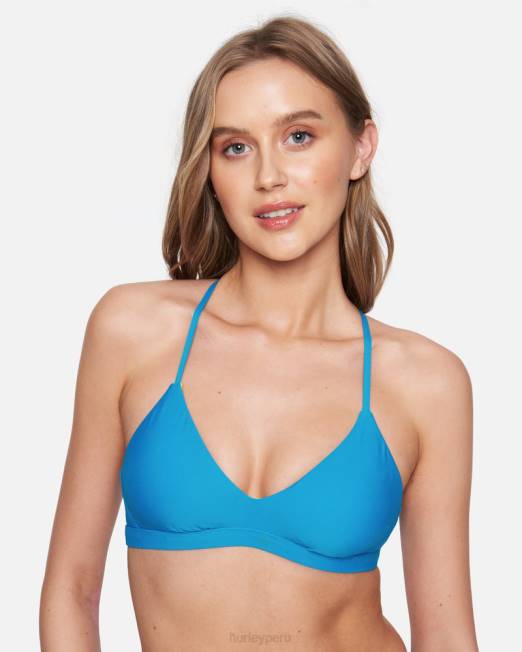 mujer Hurley ritmo azul/lima neón top de bikini liso ajustable ropa 8L2D488