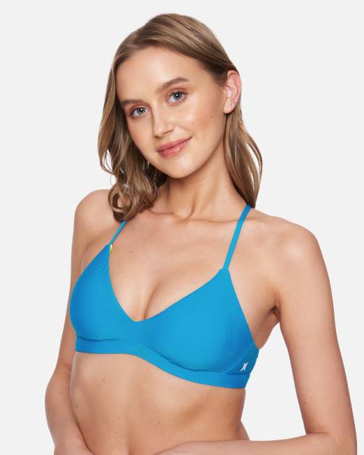 mujer Hurley ritmo azul/lima neón top de bikini liso ajustable ropa 8L2D488