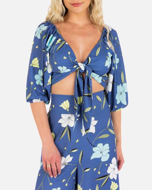 mujer Hurley azul oscuro top corto de amapola ropa 8L2D550