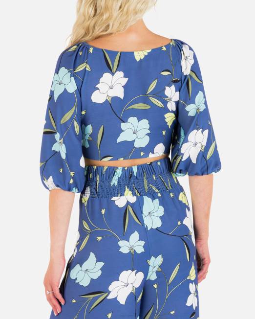 mujer Hurley azul oscuro top corto de amapola ropa 8L2D550