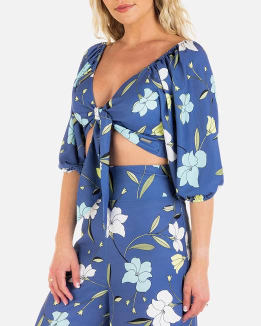 mujer Hurley azul oscuro top corto de amapola ropa 8L2D550