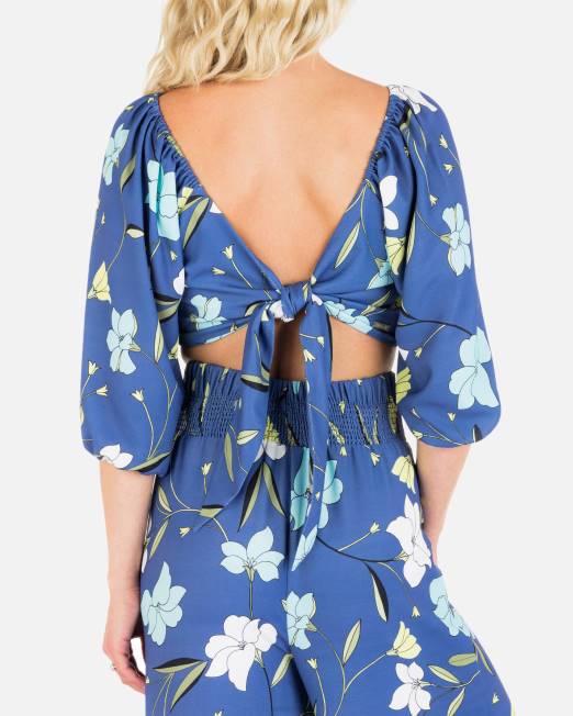 mujer Hurley azul oscuro top corto de amapola ropa 8L2D550