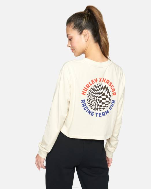 mujer Hurley blanco antiguo Camiseta corta de manga larga del equipo Nascar de EE. UU. ropa 8L2D570