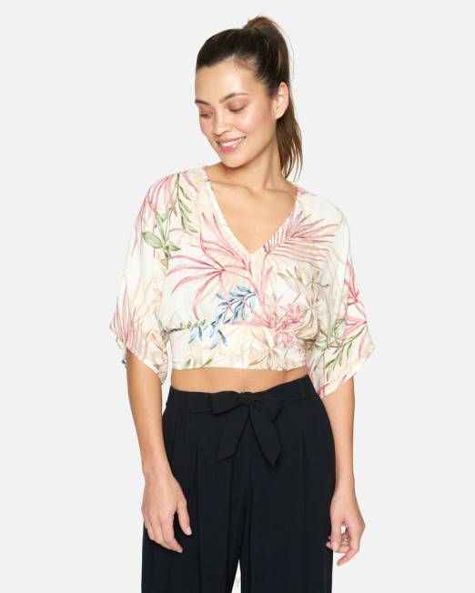 mujer Hurley crema múltiple top con volantes de palma de verano ropa 8L2D549