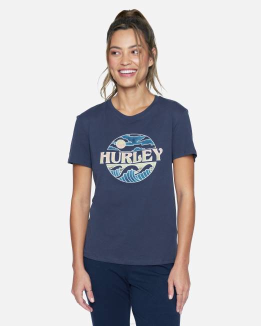 mujer Hurley humor índigo Camiseta de novia holgada con lavado redondo ropa 8L2D576