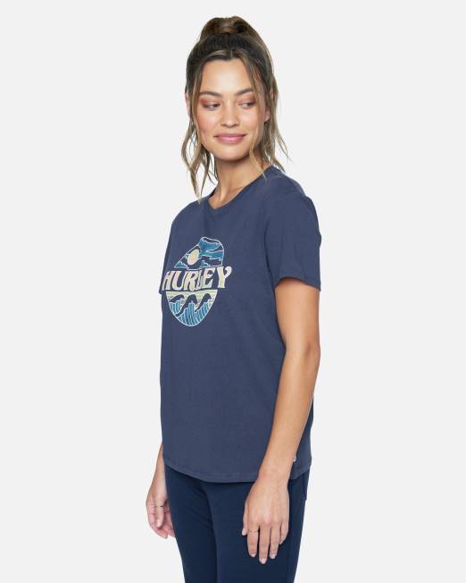 mujer Hurley humor índigo Camiseta de novia holgada con lavado redondo ropa 8L2D576