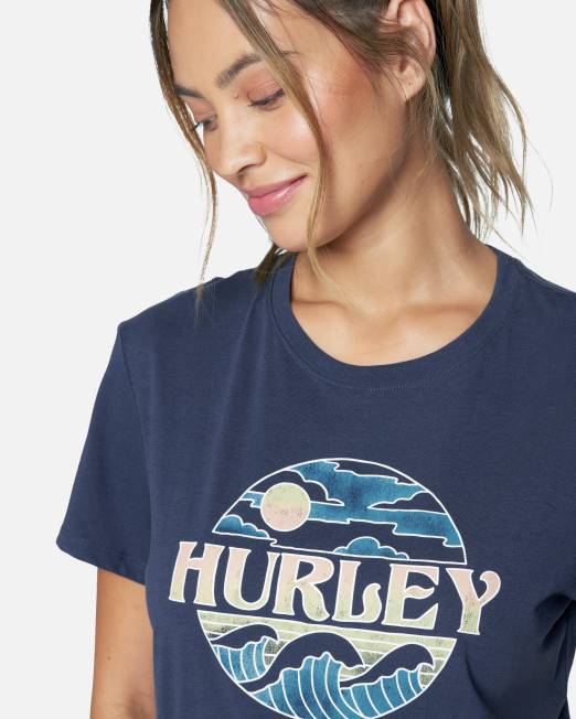 mujer Hurley humor índigo Camiseta de novia holgada con lavado redondo ropa 8L2D576