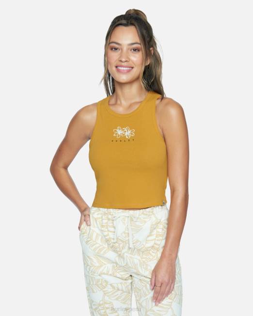 mujer Hurley miel de oro camiseta sin mangas tallie crop de canalé ropa 8L2D559