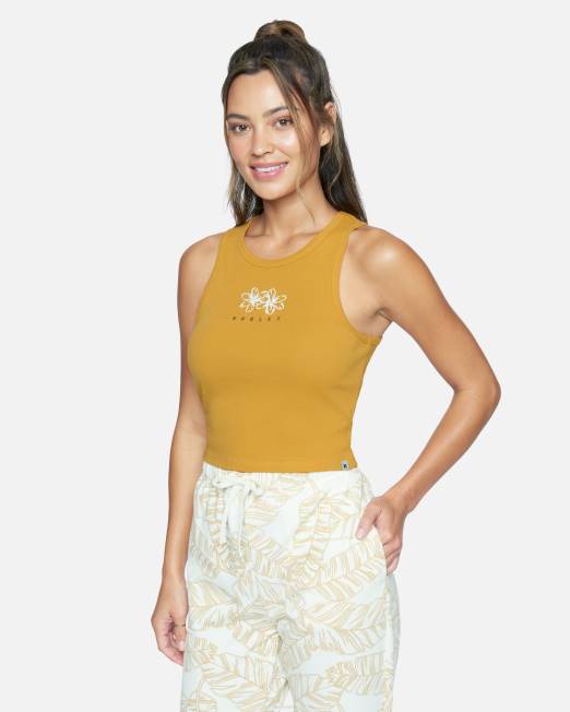 mujer Hurley miel de oro camiseta sin mangas tallie crop de canalé ropa 8L2D559