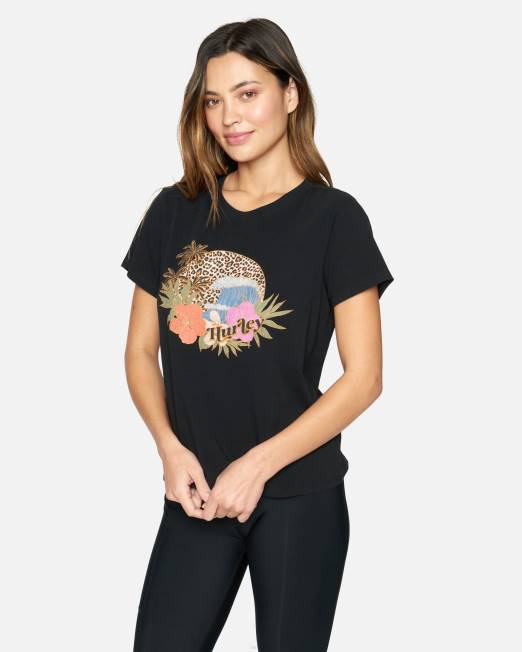 mujer Hurley negro camiseta clásica de leopardo ropa 8L2D566