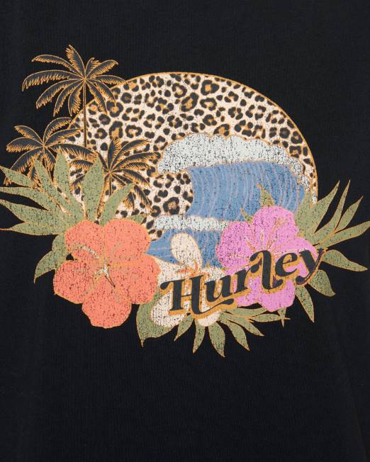 mujer Hurley negro camiseta clásica de leopardo ropa 8L2D566