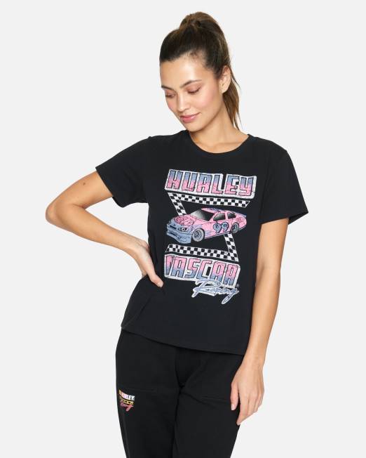 mujer Hurley negro camiseta clásica del auto de carreras de nascar ropa 8L2D571