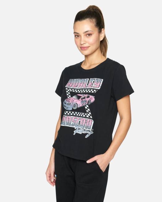 mujer Hurley negro camiseta clásica del auto de carreras de nascar ropa 8L2D571