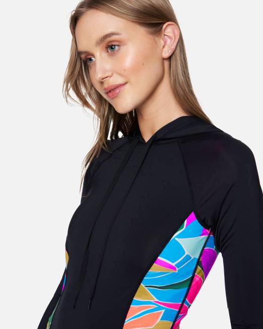 mujer Hurley negro isla pullover sudadera con capucha de manga larga lycra ropa 8L2D490