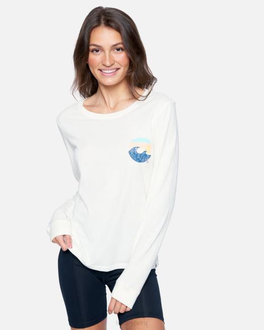mujer Hurley tofu camiseta clásica de manga larga con ondas a rayas ropa 8L2D573