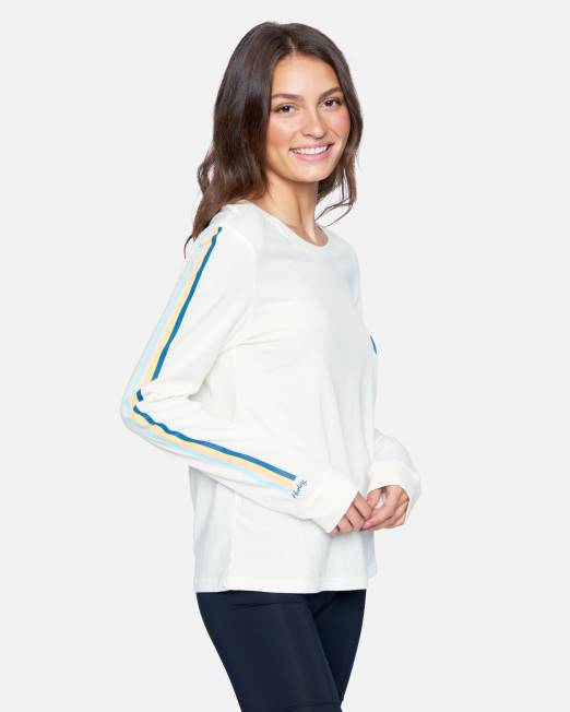mujer Hurley tofu camiseta clásica de manga larga con ondas a rayas ropa 8L2D573