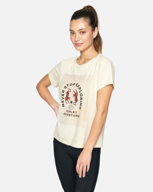 mujer Hurley vendimia blanca camiseta clásica de aventurero ropa 8L2D567