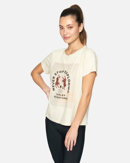 mujer Hurley vendimia blanca camiseta clásica de aventurero ropa 8L2D567